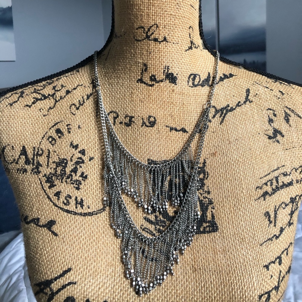 Long double layer cascade chain necklace